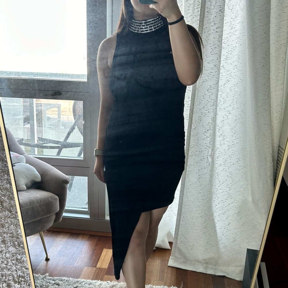Asymmetric elegant black dress, size small